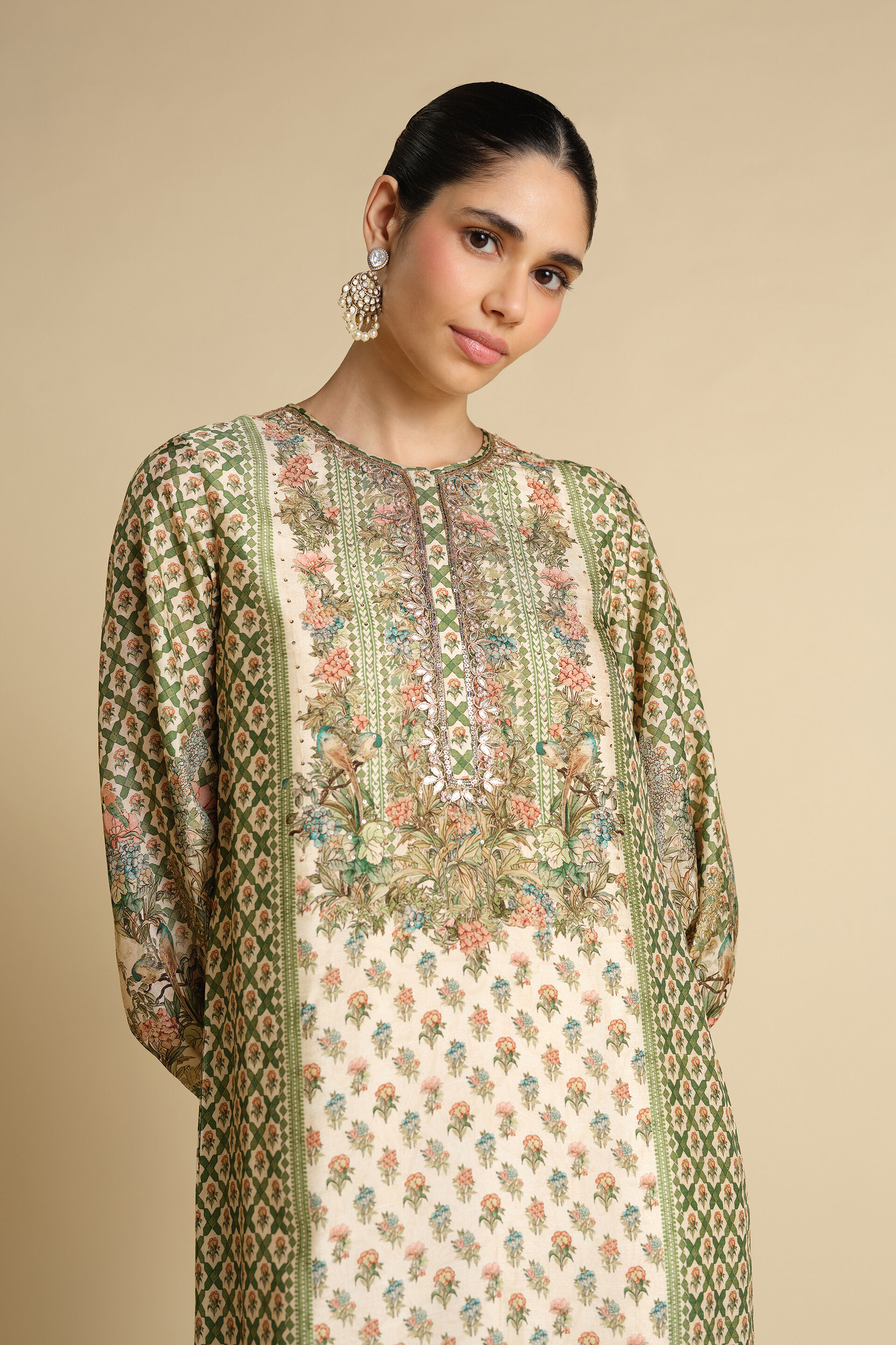 Rhiannon Gota Patti Silk Kaftan - Ivory, Ivory, image 4